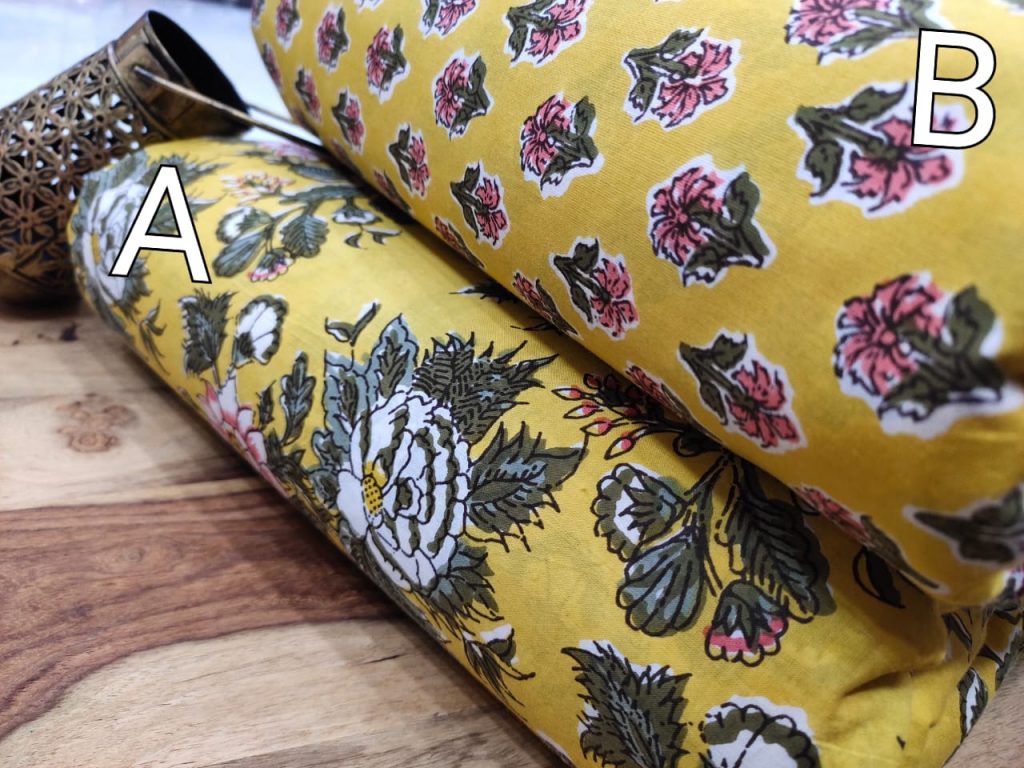Yellow floral print pure cotton running material