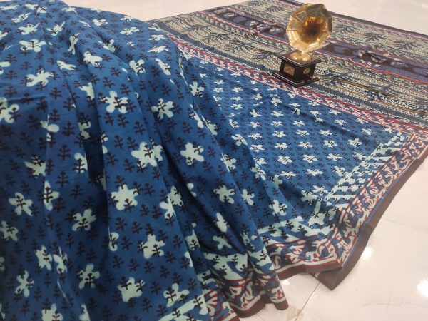 indigo blue Cotton saree with blouse