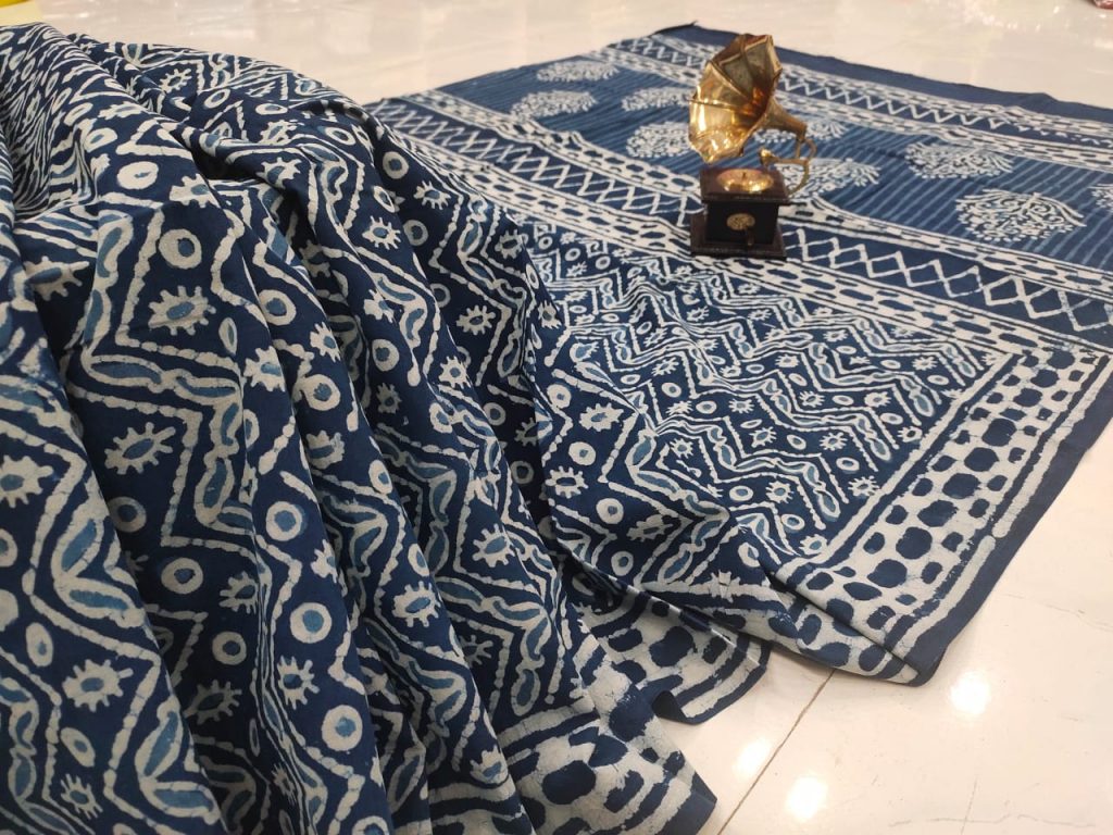 inidgo blue Cotton saree with blouse