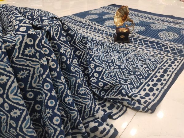 inidgo blue Cotton saree with blouse
