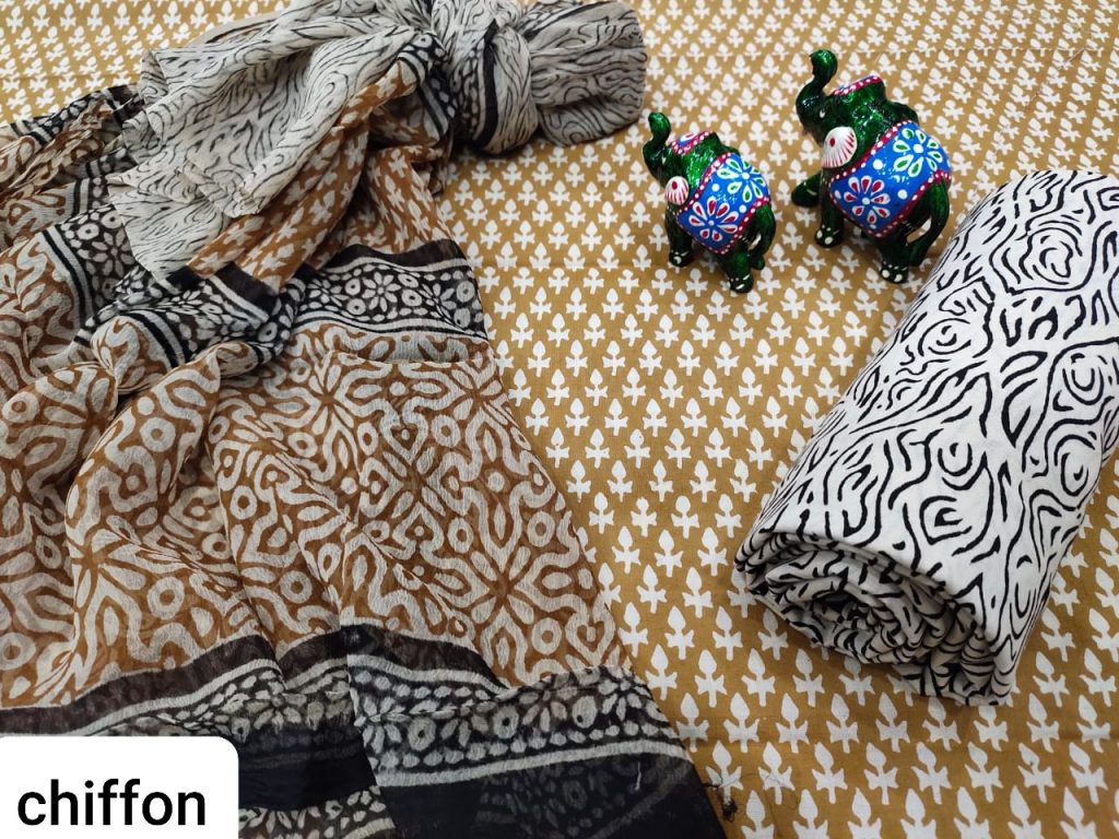 Bronze pure chiffon chunni cotton salwar suit