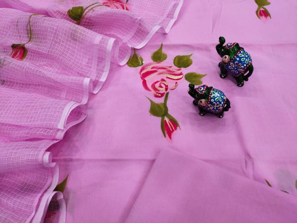 jaipuri pink floral mugal print pure Cotton suit kota doria dupatta