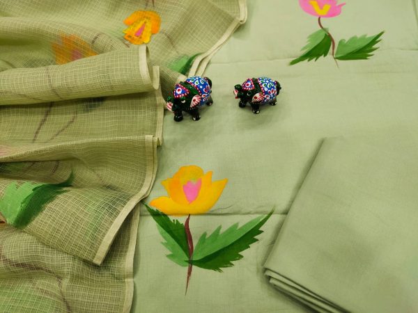 Medium Spring Bud Hand painted Cotton suit with kota doria dupatta set