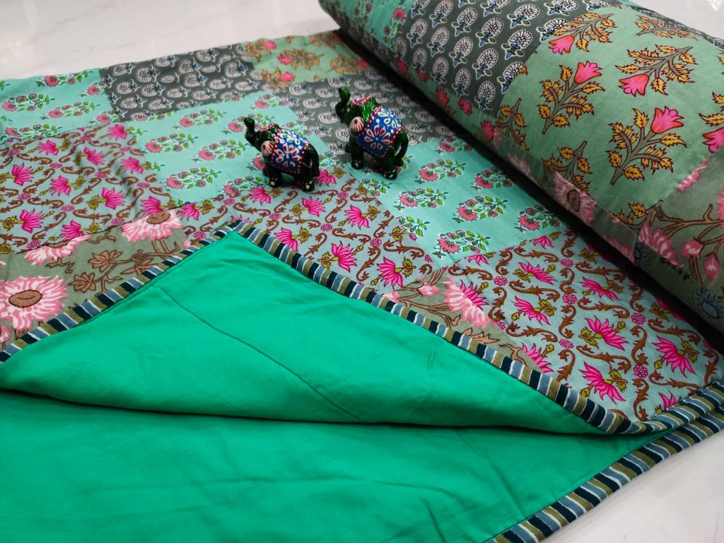 Jungle green Hand stitched AC Quilt Dohar Patch work