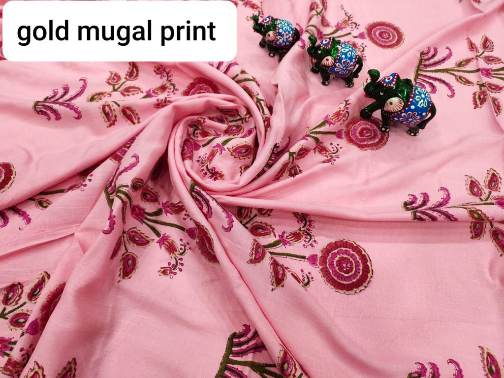 Pink floral print running fabric dress material set