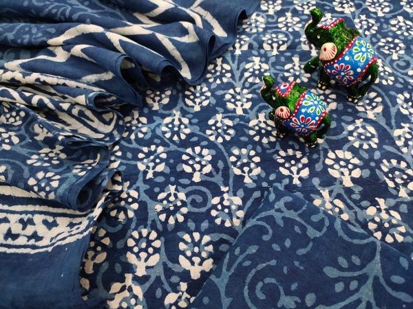 Exclusive Cobalt blue Cotton salwar kameez set with mulmul dupatta suit
