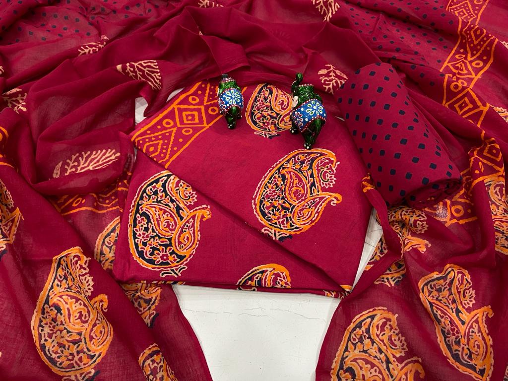 Crimson pigment print pure Cotton mulmul salwar kameez set