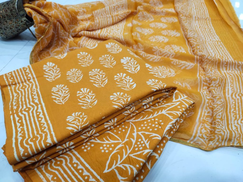 jaipuri Amber pigment print zari border cotton chudidhar set