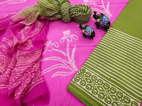 Pink and green chiffon chunni cotton salwar suit