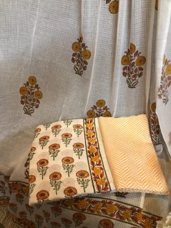 Jaipuri WHite floral print Cotton salwar suit with mulmul dupatta suit