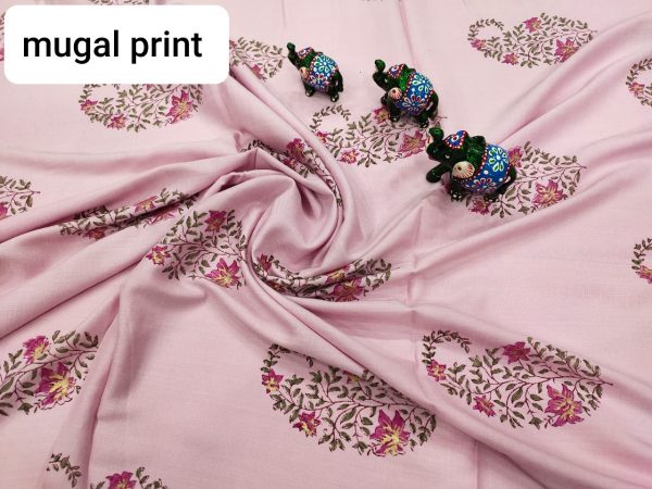 pink mugal print Rayon dress material set