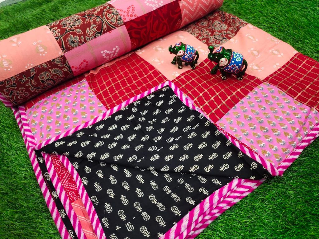 Black and pink Hand stitched AC Quilt (Dohar) Patch work
