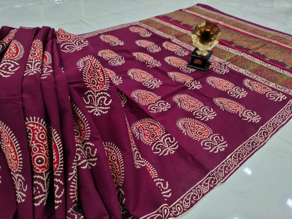Rouge Cotton mulmul saree with blouse
