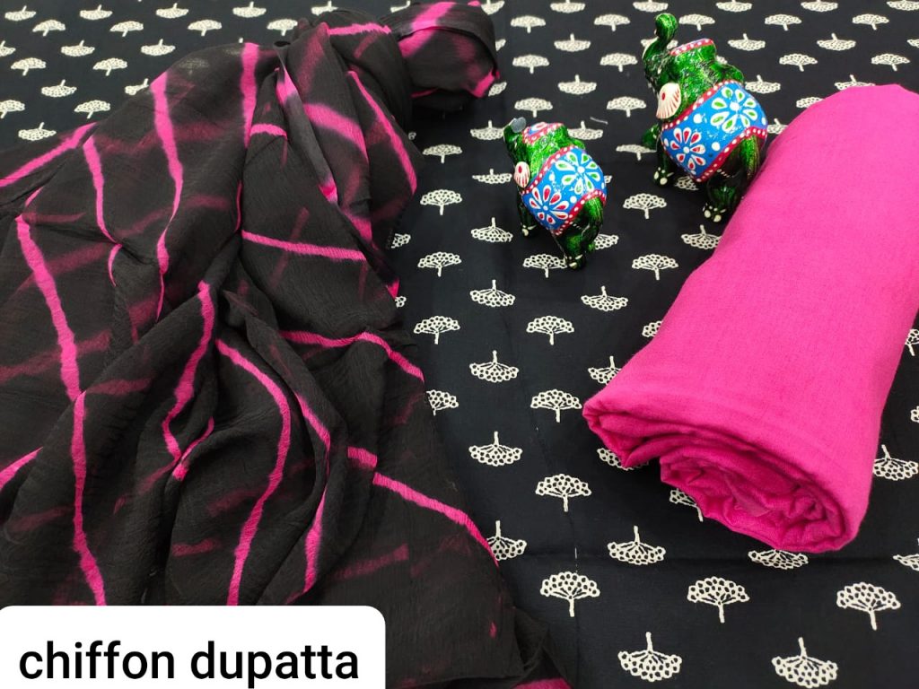 Beautiful Black and pink pure chiffon chunni cotton salwar suit