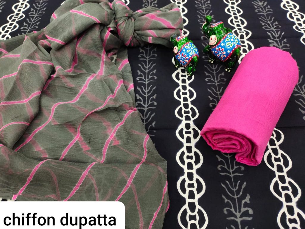 Exclusive Black And pink pure chiffon chunni cotton salwar suit