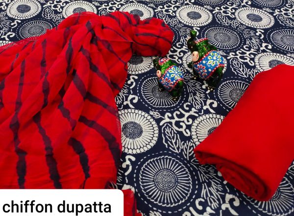 Beautiful Blue and red pure chiffon chunni cotton salwar suit