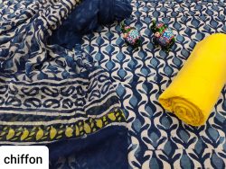 blue cotton salwar kameez set with chiffon dupatta set