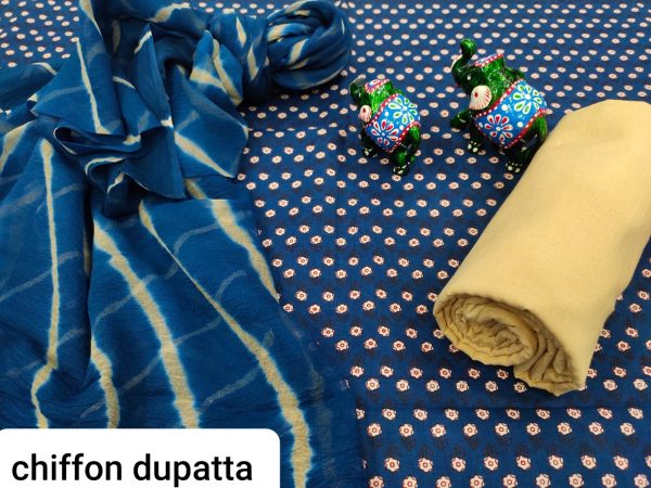 Superior quality Blue pure chiffon chunni cotton salwar suit