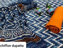 Indigo blue cotton salwar kameez with chiffon dupatta