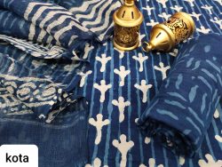 Traditional navy blue cotton salwar suit with kota doria dupatta set