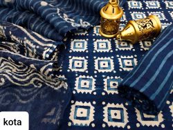 Navy blue cotton salwar suit with kota doria dupatta set