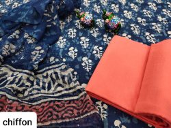 navy blue cotton salwar kameez set with chiffon dupatta set