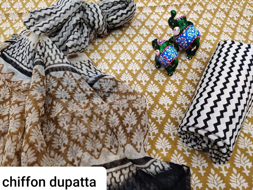 Bronze and white cotton salwar kameez with chiffon dupatta