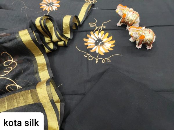 Black pure Cotton suit kota Silk dupatta