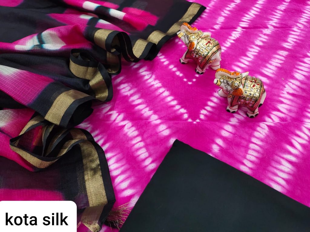 pink and black pure Cotton suit kota Silk dupatta