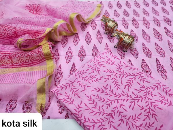 Pink cotton salwar kameez suit with kota silk dupatta
