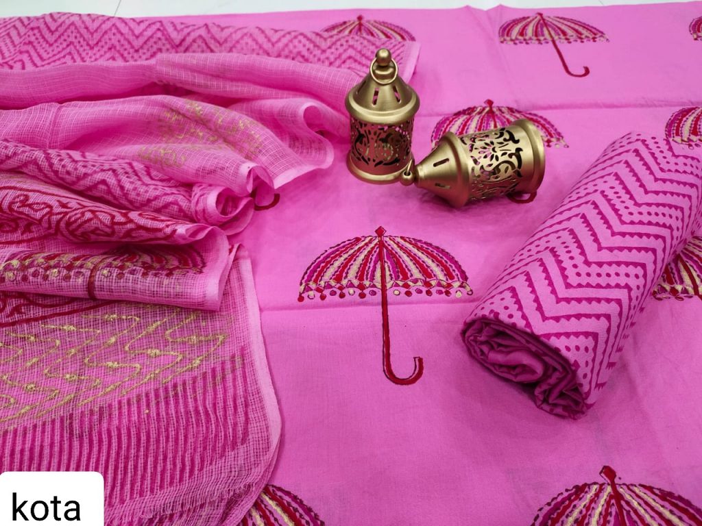 Pink cotton salwar suit with kota doria dupatta