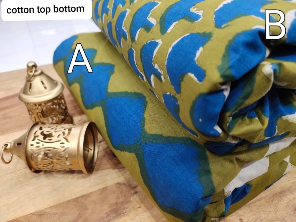 Azure and Light Olivetone cotton running dress material set