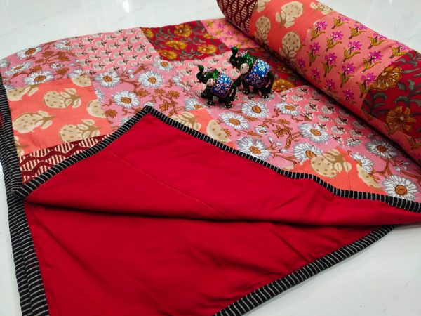 Crimson red Hand stitched AC Quilt (Dohar) Patch work