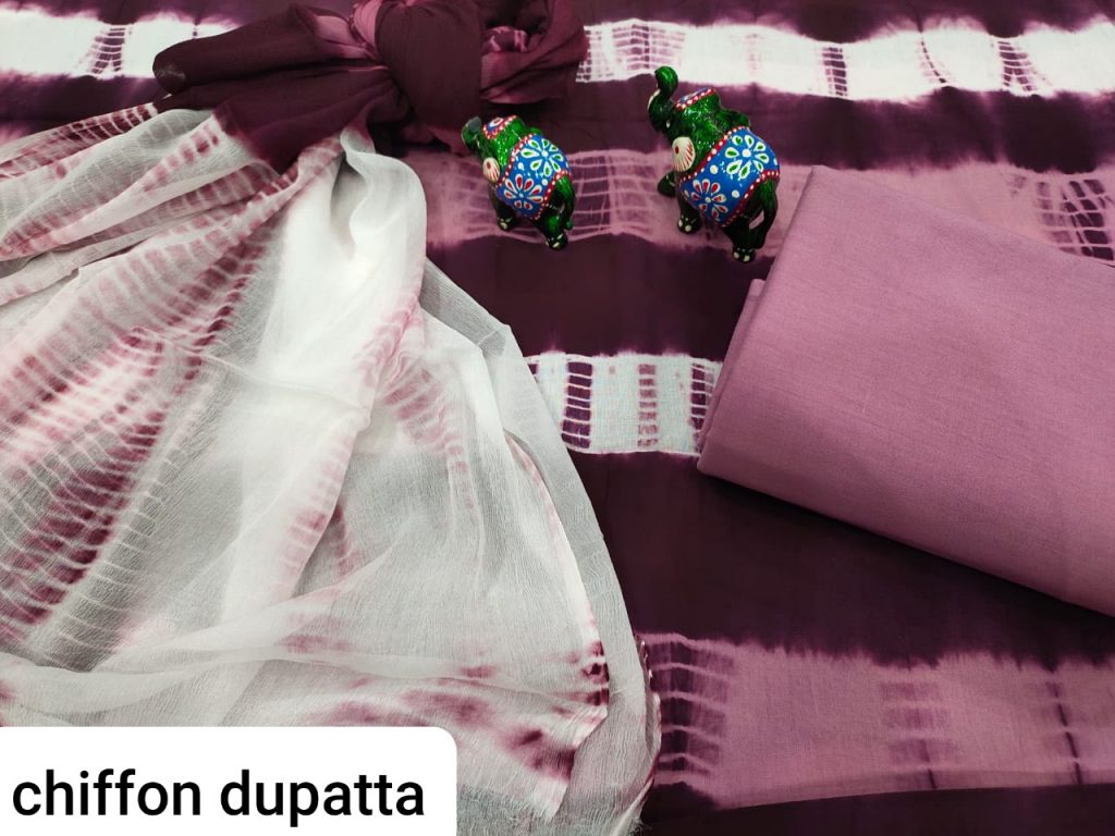 Deep Blush and White cotton salwar suit with chiffon chunni set