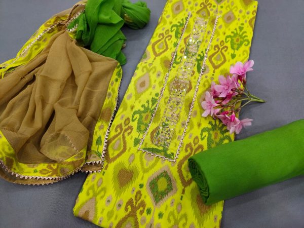Green and lime gota hand work cotton embroidered salwar suit