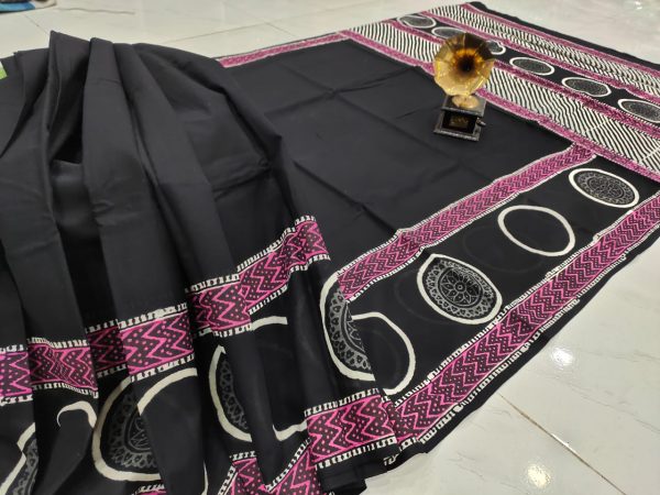 Black pure cotton saree with blouse