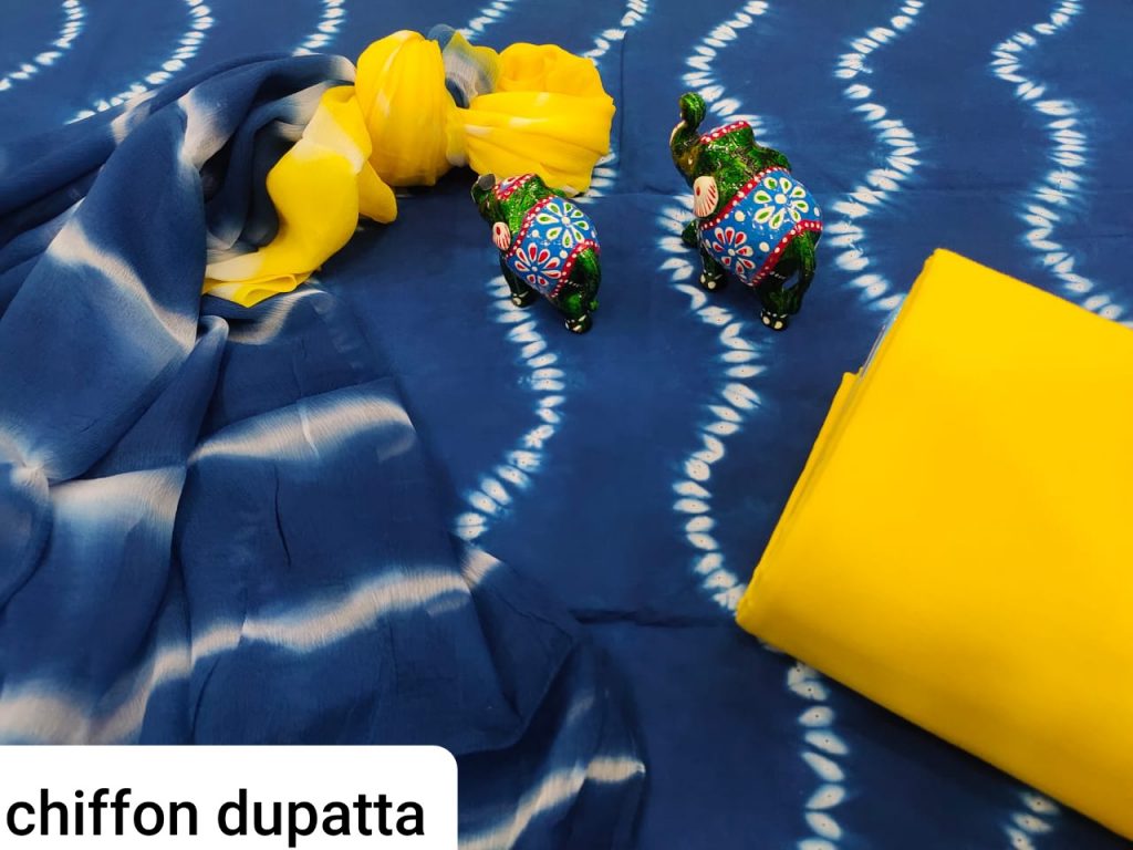 Persian blue pure cotton suit with chiffon dupatta