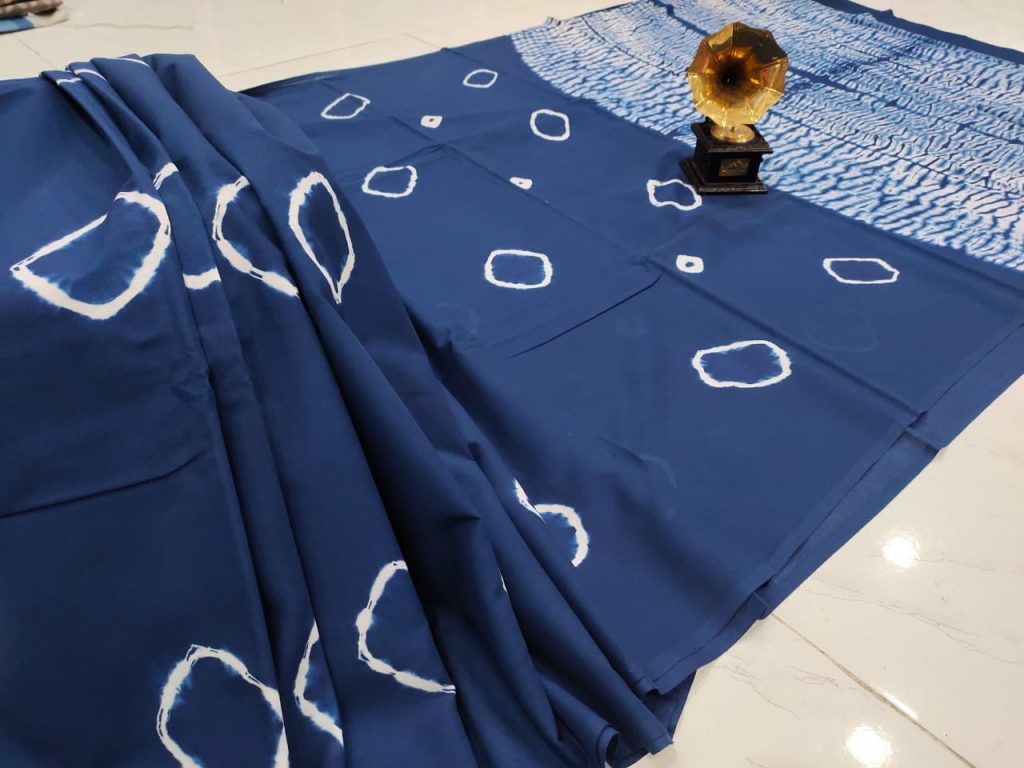 Persian blue pure cotton mulmul saree with blouse