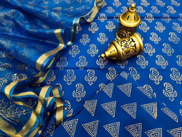 Persian blue Cotton suit With kota silk dupatta