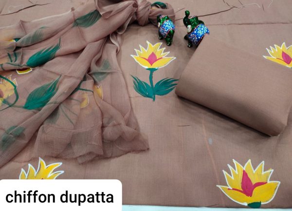 Desert sand Hand painted pure cotton salwar kameez suit set