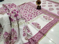 WHite floral print Cotton saree with blouse