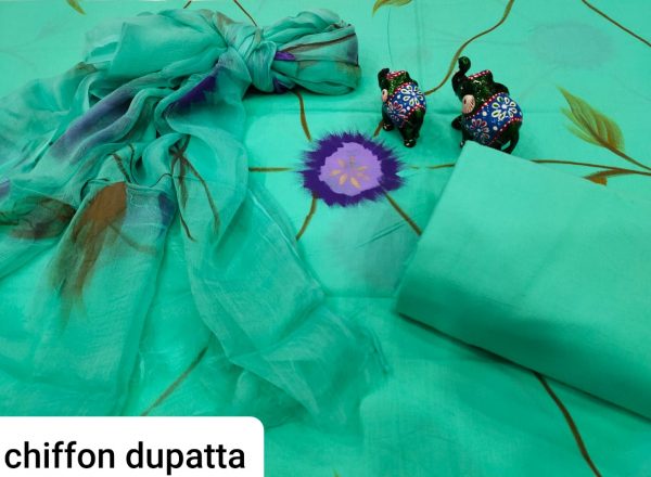 Jaipuri Aquamarine blue  pure chiffon chunni cotton salwar suit set