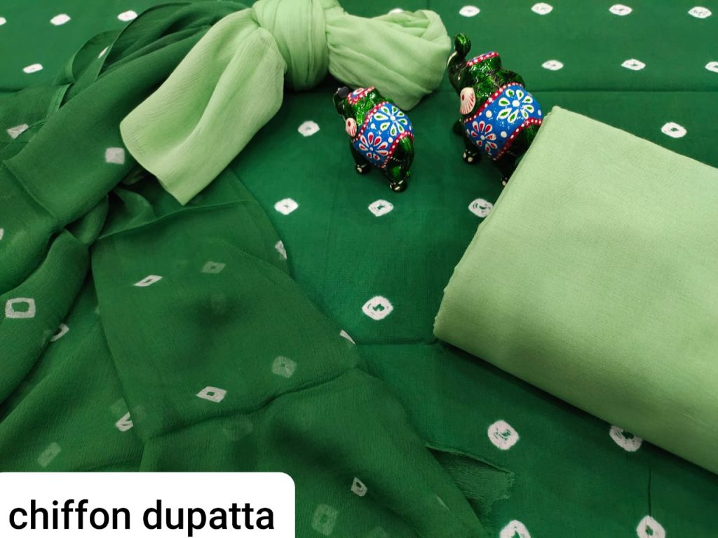 Green pure chiffon chunni cotton salwar suit