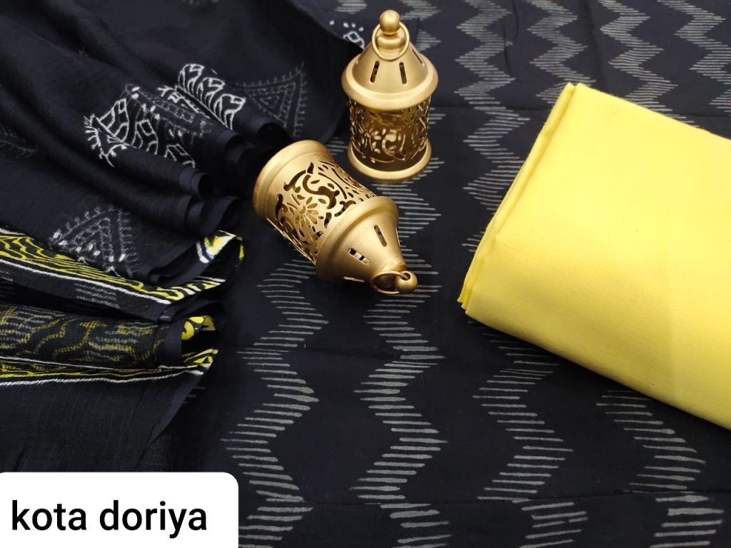 Black pure cotton suit with kota Doria dupatta