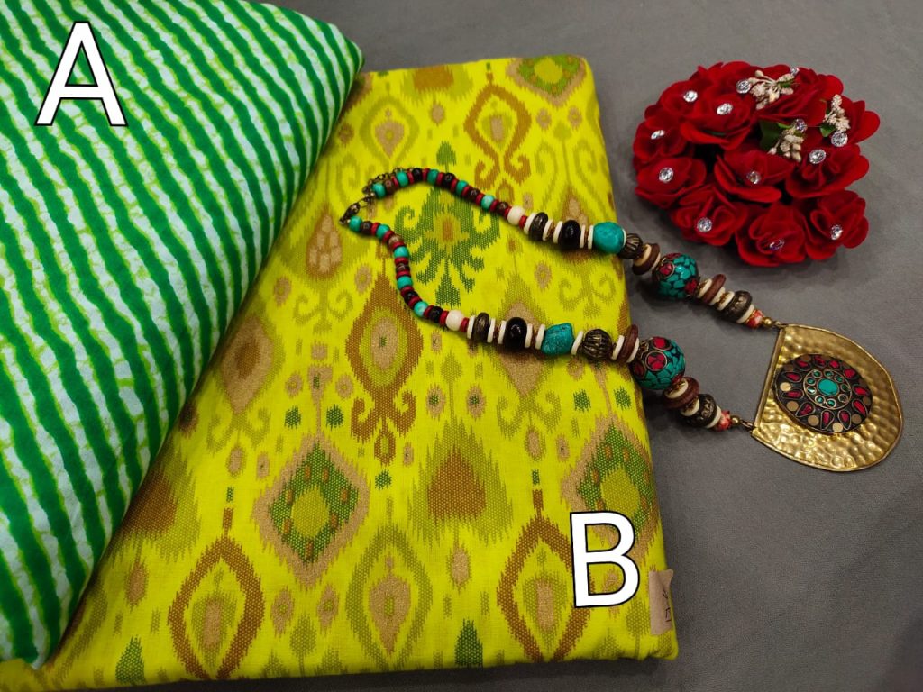 Lime and green Pure cotton ethnic wear running material set