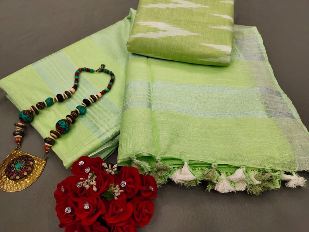 Light Lima Handloom cotton linen saree
