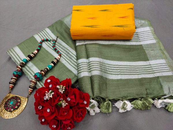 Olivetone Handloom linen saree online shopping