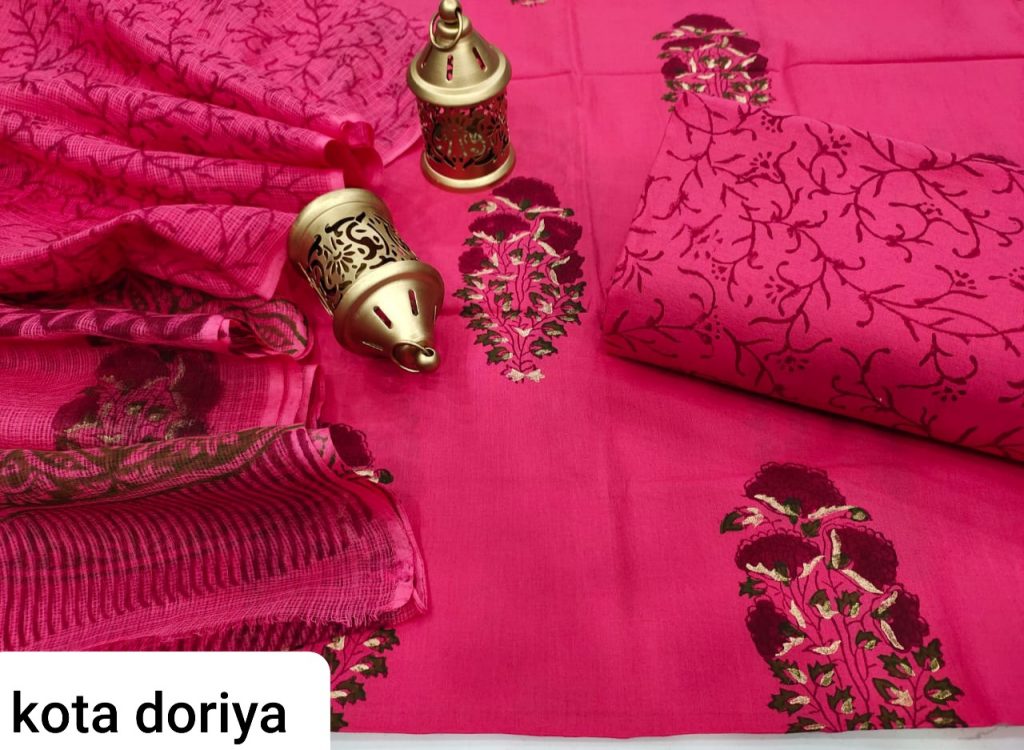 jaipuri Rose pure cotton suit with kota doria dupatta set