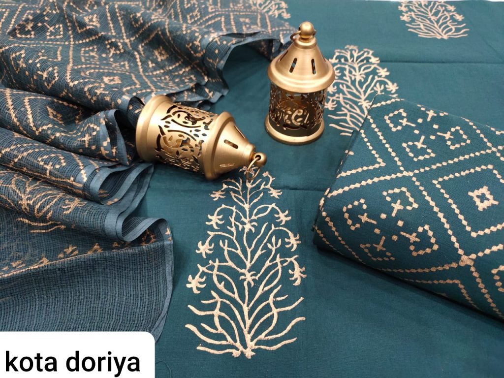 Cerulean pure cotton suit with kota Doria dupatta set