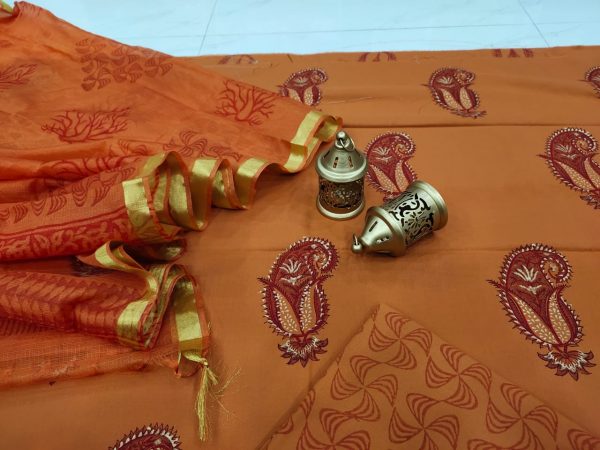 Jaipuri Copper Lustre Cotton suit with kota silk dupatta